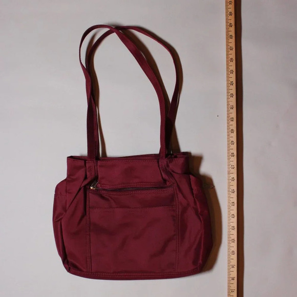 Burgundy Microfiber Shoulder Purse - Picture 5 of 8